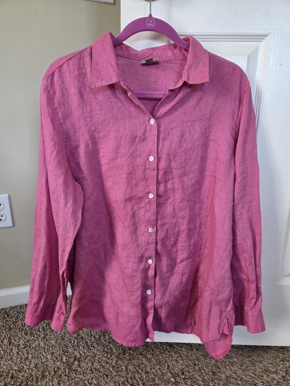 J Jill Womens Size Large Rose Pink 100% Linen Button Down Shirt